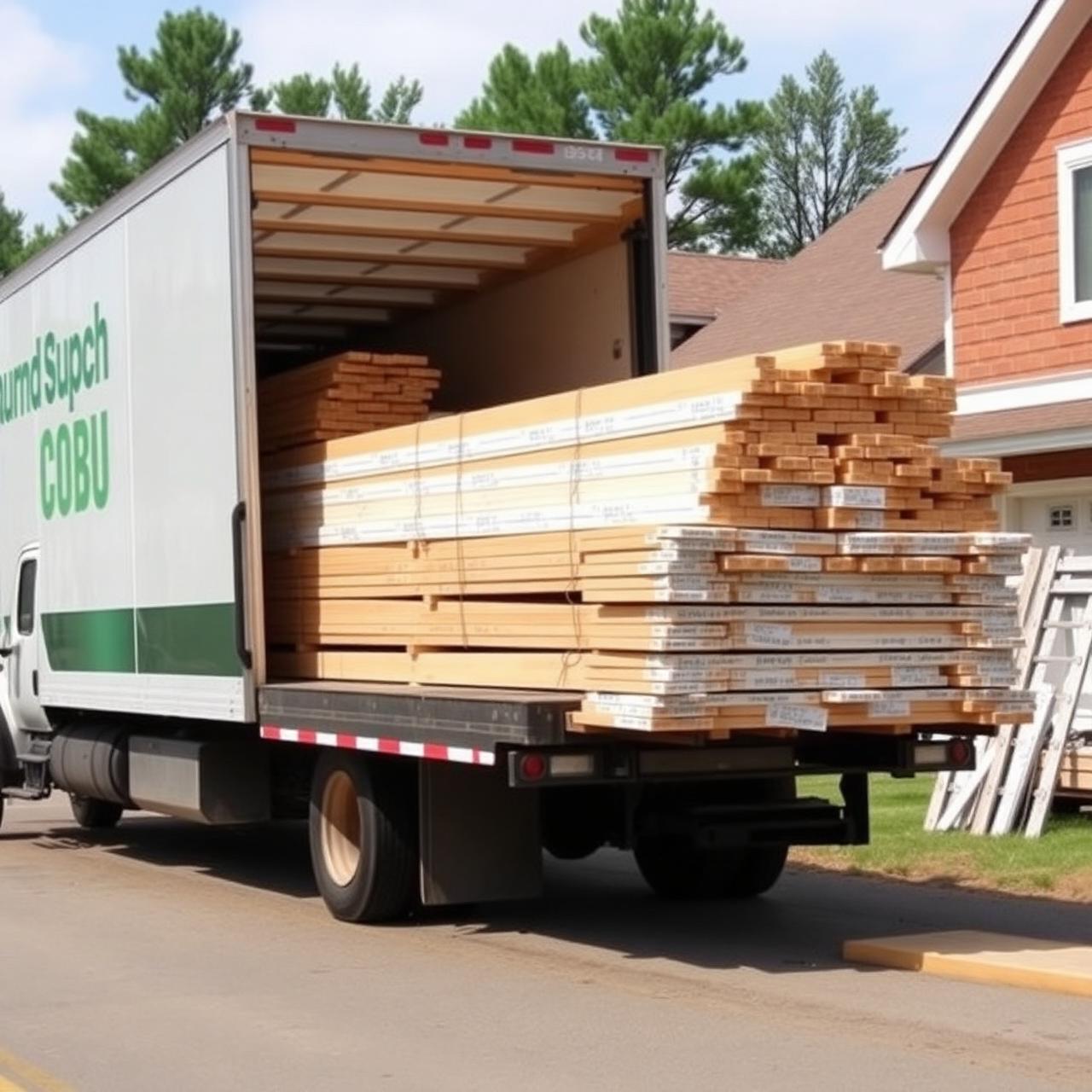 Lumber delivery being coordinated at a residential job site